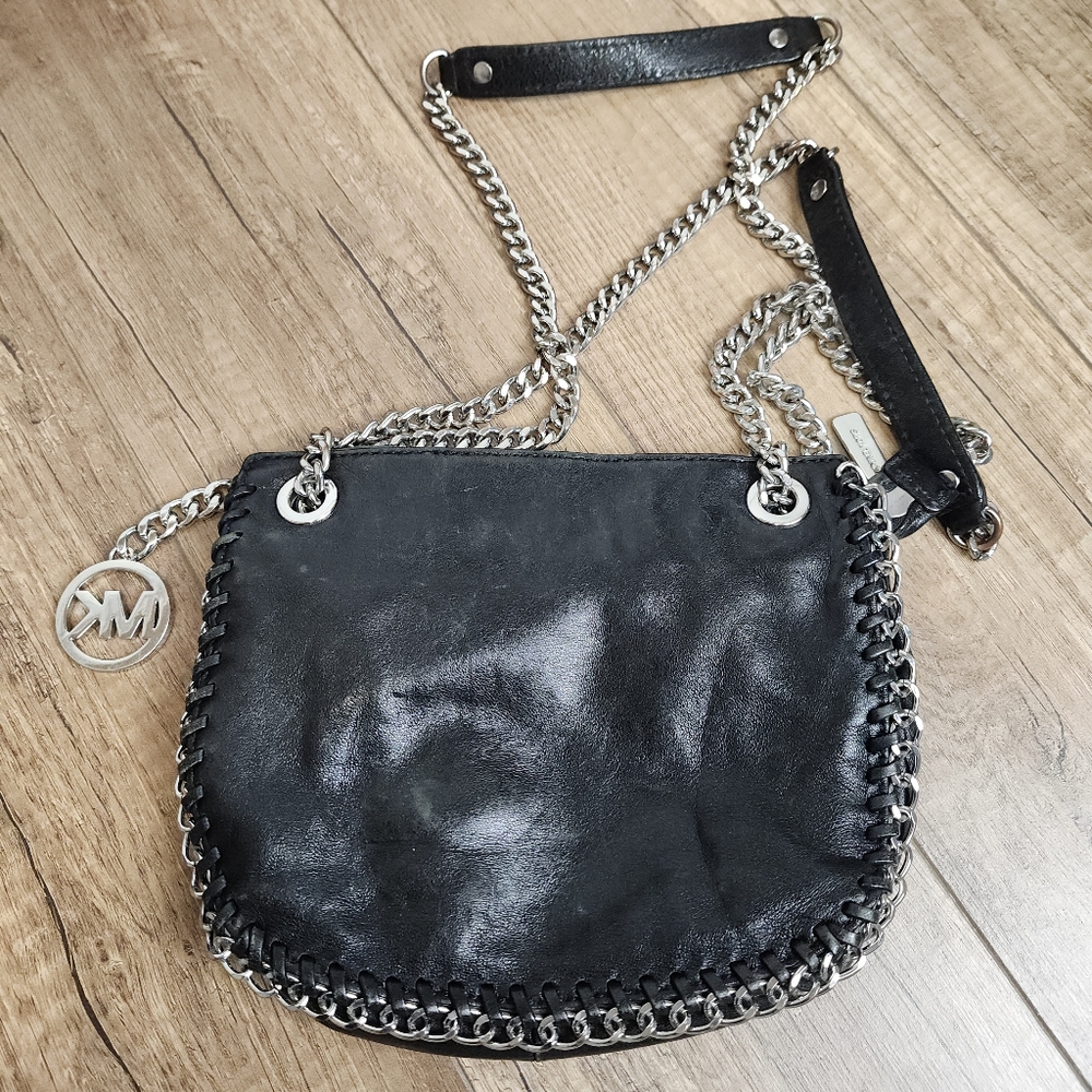 Michael Kors AQ-1211 Chelsea Black Leather Chain Messenger Crossbody HandBag - Picture 7 of 15